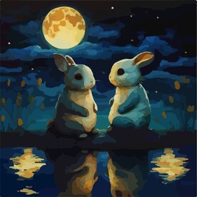 手绘卡通星空下的兔子