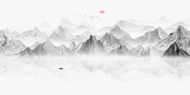 床头水墨山水画背景