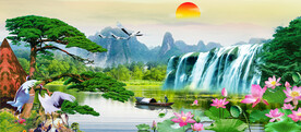 迎客松山水画