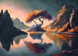油画 湖光山色