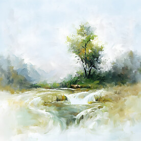 油画 春水流