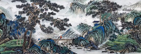 国画迎客松山水