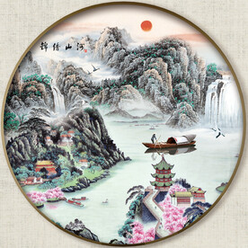 圆形中式山水画
