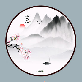 圆形中式山水画