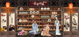 古代茶香四溢茶楼背景墙壁画