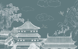 线条阁楼山水背景墙