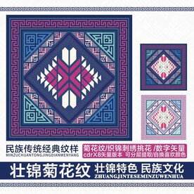 壮锦兽面菊花纹