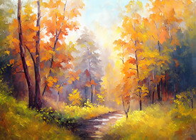 油画 林间小路
