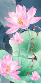 荷花九鱼玄关
