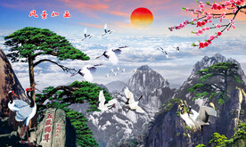 迎客松影壁画