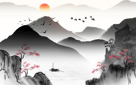 中国风石墨山水背景装饰载