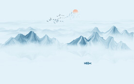 新中式蓝色山水画背景墙