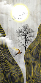 现代北欧风抽象森林麋鹿玄关