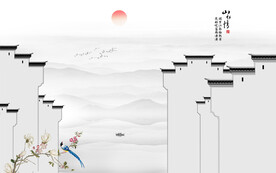 水墨江南水乡背景墙