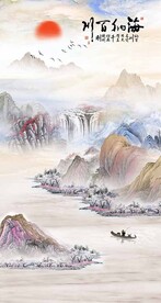 新中式意境山水背景玄关装饰画