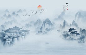 水墨江南水乡背景墙