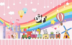 卡通动物彩虹背景墙