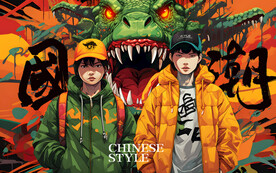 国潮潮流壁画背景墙装饰画壁纸