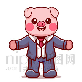 可爱卡通小猪成功人士