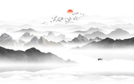新中式水墨山水画背景墙