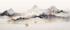 新中式水墨手绘山水画