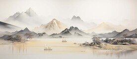 禅意水墨书法山水画