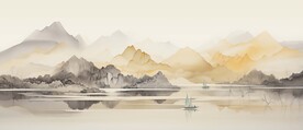 禅意水墨书法山水画