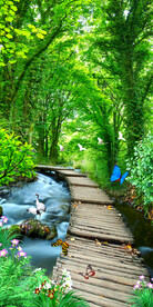 花鸟树林流水生财风景画玄关