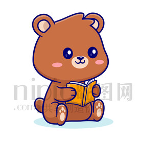 可爱卡通拿着书学习的熊