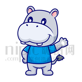 可爱卡通挥手的小河马