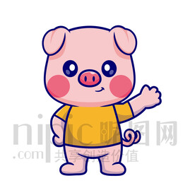 可爱卡通挥手的小猪