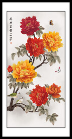 牡丹花鸟国画