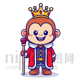 可爱卡通国王装扮的小猴子