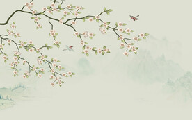 新中式手绘花鸟画背景墙