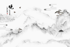 新中式意境水墨背景装饰画