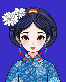 手绘民族风情女孩蓝色衣服