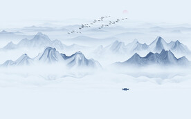 新中式餐厅水墨画墙画