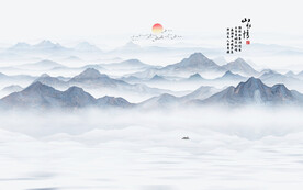 公司前台山水画背景墙