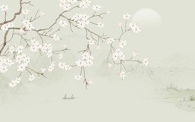 新中式花鸟画电视背景墙