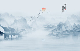水墨江南山水情背景墙
