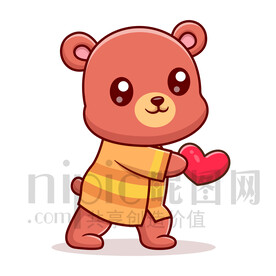 可爱卡通拿爱心的棕熊小狗熊