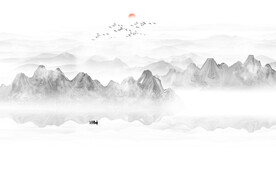 中式意境水墨山水画