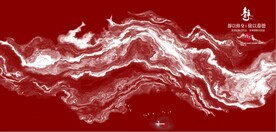 抽象红色水墨山水风景背景墙