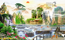 山水情江南风景画电视背景墙装饰