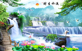 财源滚滚流水生财来装饰画