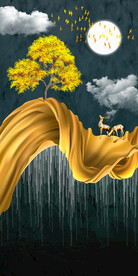 中式金色丝绸发财树玄关