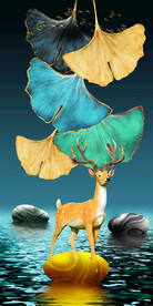 简约金色山水麋鹿晶瓷玄关