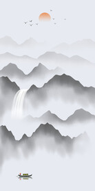 水墨意境山水玄关装饰画