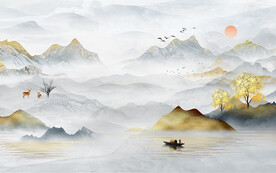 中式意境山水背景装饰画