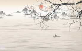 山水画背景墙图片